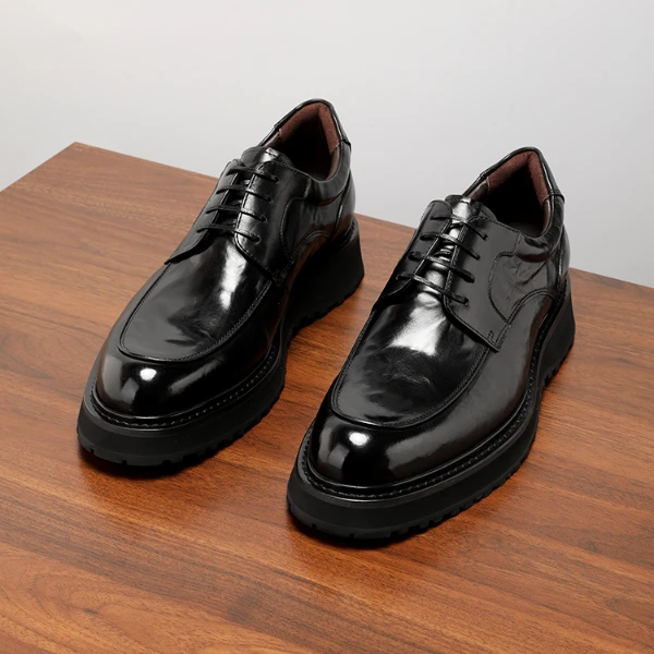 【胎牛皮】冬季新款商务正装皮鞋男款真皮厚底德比鞋手抓纹软皮男鞋