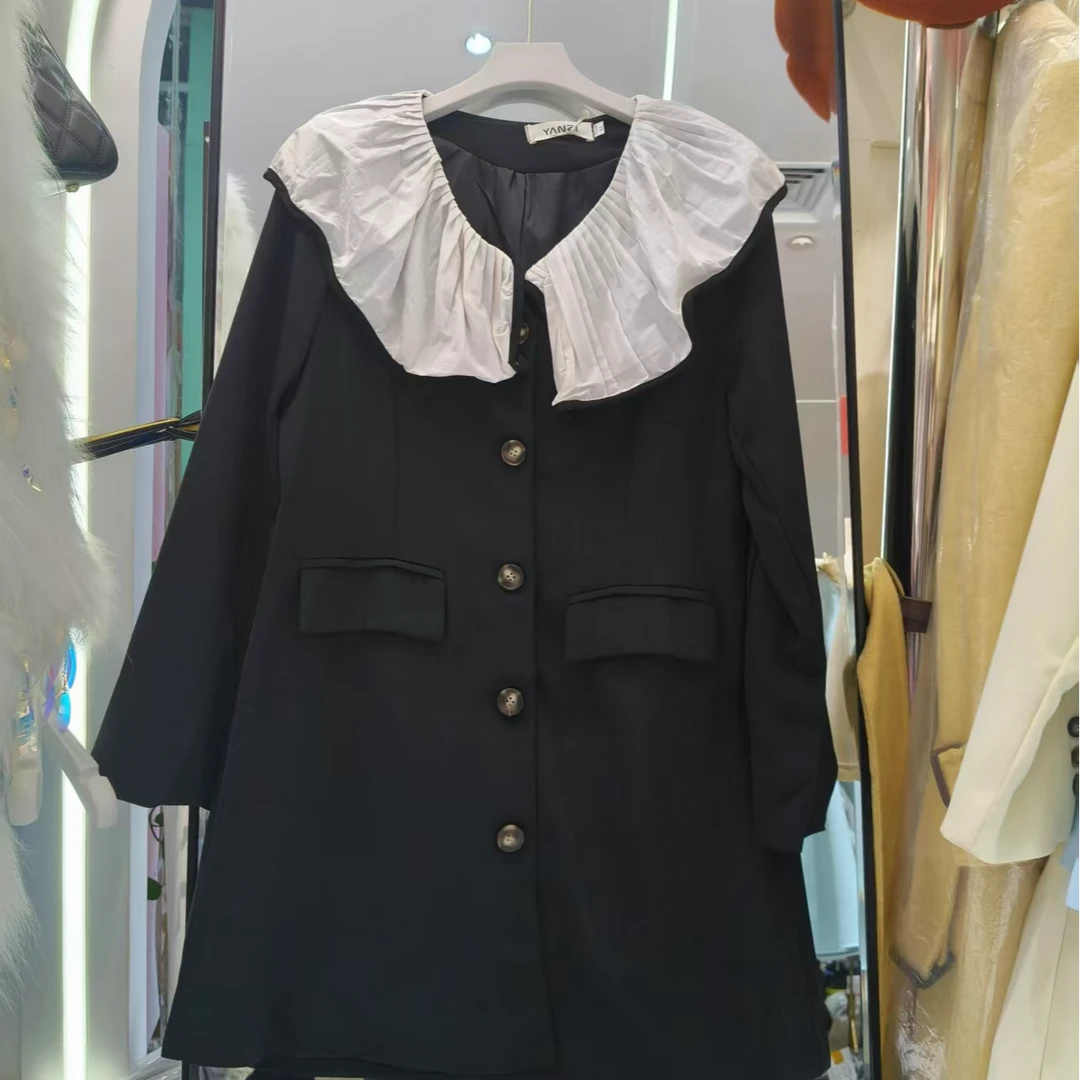 9008#西装气质时尚百搭女士娃娃领翻领海军领