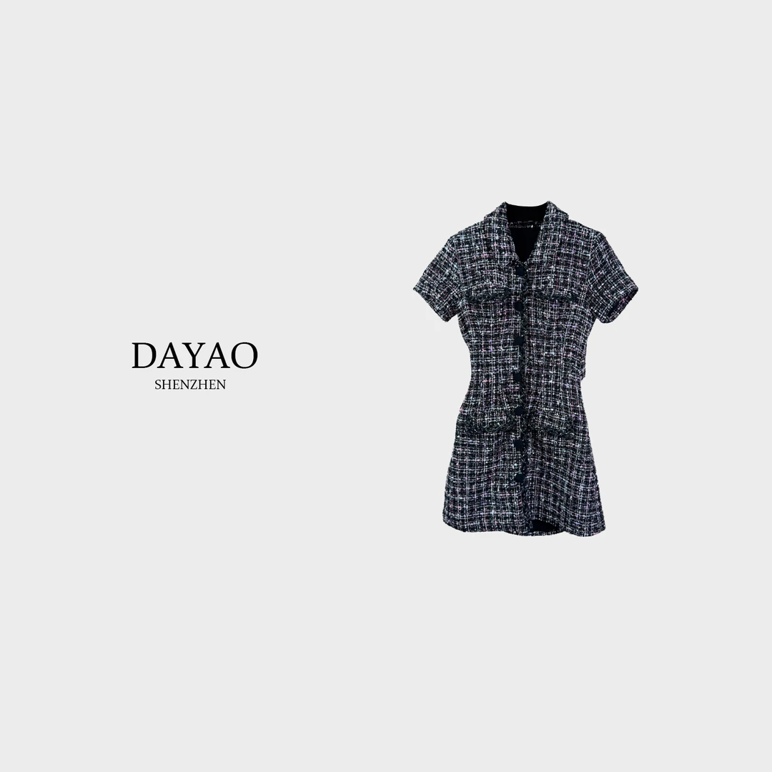 「DAYAO」时休闲小香粗花呢短袖百搭连衣裙轻奢高端女装WY247152