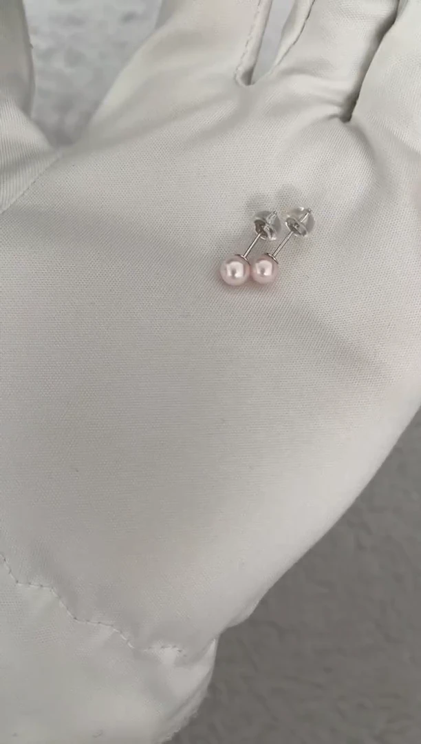 银S925镶嵌海水珍珠耳钉AK素钉5-5.5mm