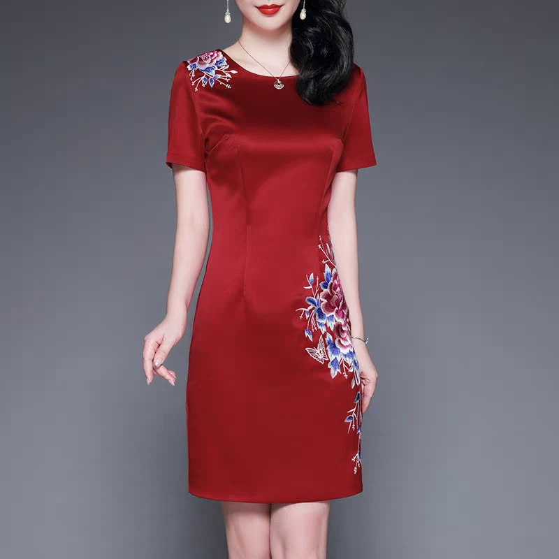 喜婆婆喜妈妈连衣裙常规袖优雅风连衣裙显瘦中长款妈妈装