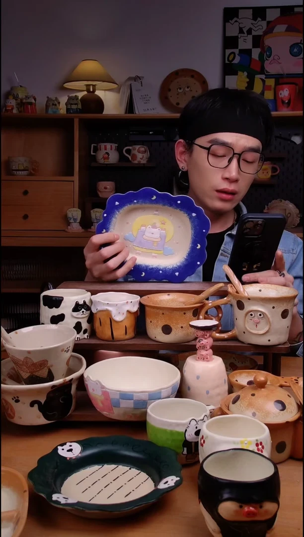 盘陶景德镇可爱设计师款陶瓷