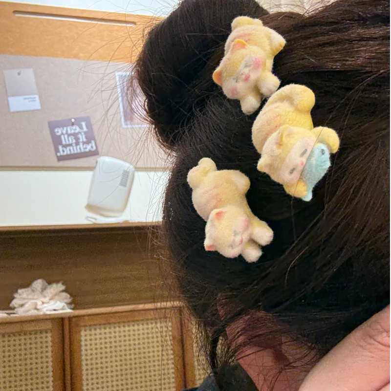 可爱小猫吃鱼发夹立体植绒少女心鸭嘴夹侧边刘海发饰2025新款