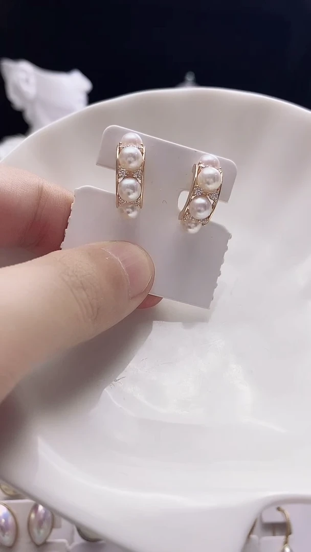 银S925镶嵌耳饰海水珍珠海水akoya珍珠耳饰