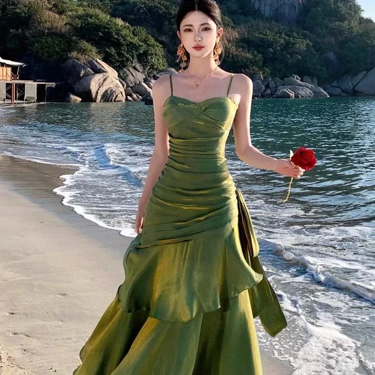 0103-人鱼绮梦成人礼鱼姬礼服荷叶长裙高端宴会吊带生日连衣裙酒