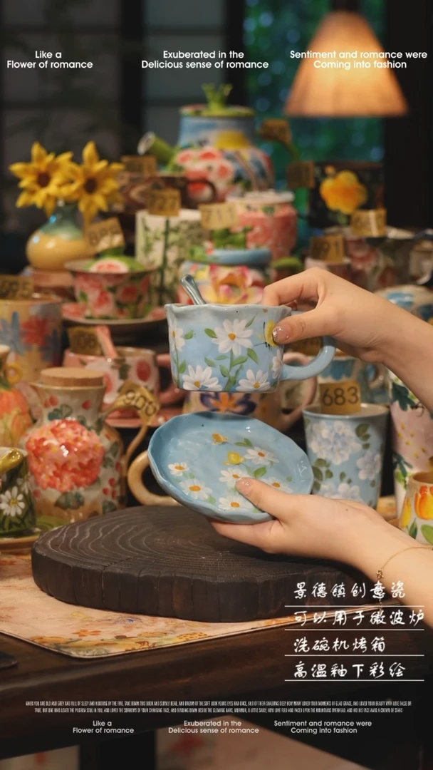 陶瓷景德镇高温釉下彩绘设计师款式