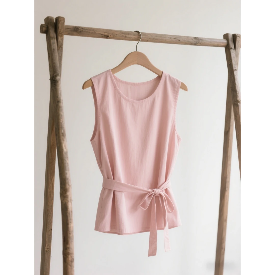 绝美！不能错过！粉色收腰绑带V领无袖背心女宽松慵懒百搭洋气上衣