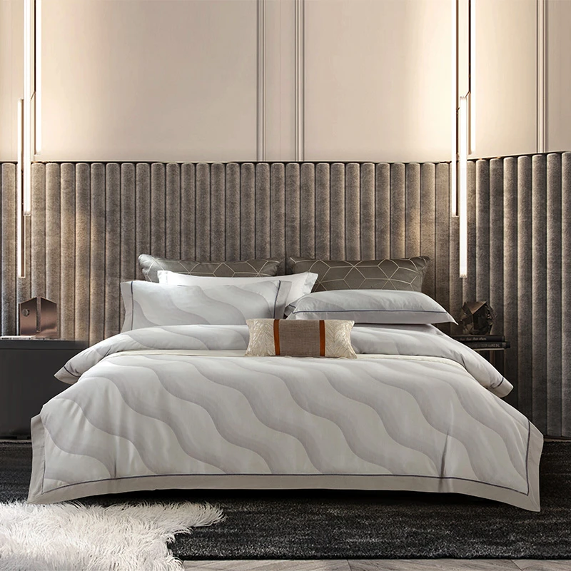 【专柜断码】超柔加密亲肤天丝棉色织提花床盖四件套-墨瑟/灰