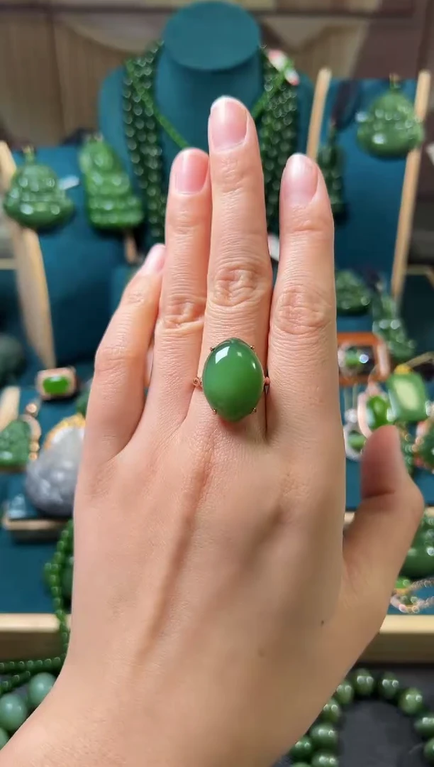 【闪购商品】和田玉（碧玉）戒指银S925镶嵌碧玉
