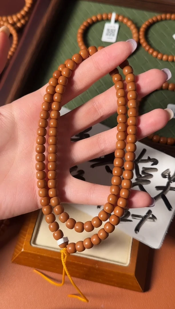 手串橄榄核【168核尖】7.0mm老挝核尖老型108三花面无白 树王老料