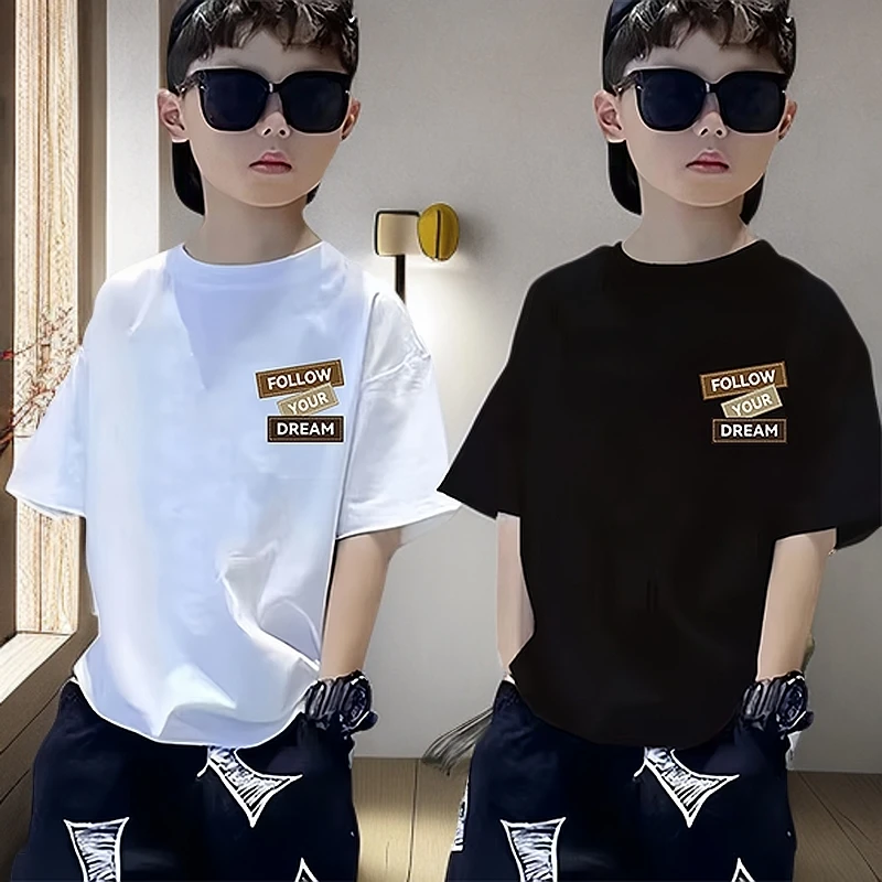 夏季童装短袖T恤中大童纯棉短袖T恤男童洋气短袖上衣儿童帅气