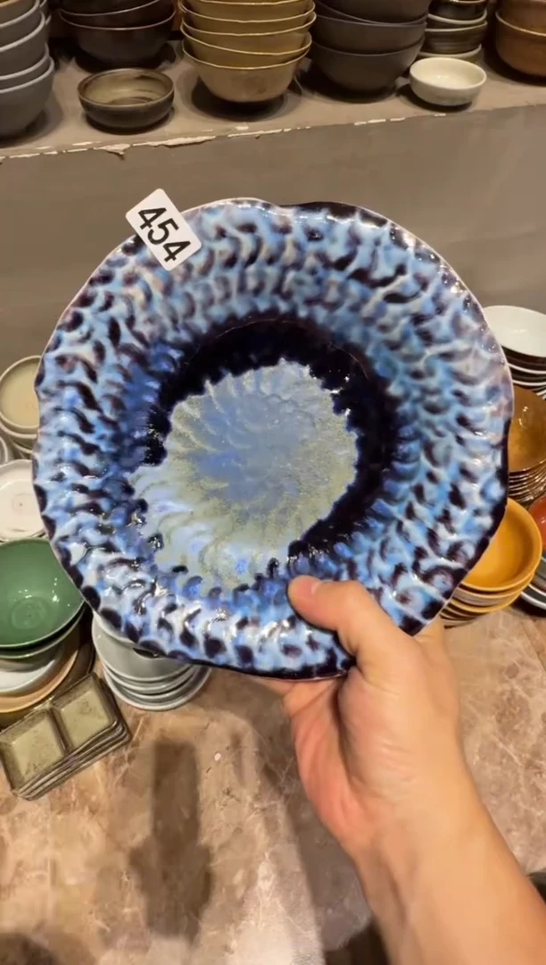 瓷片454 蓝色荷叶盘1个