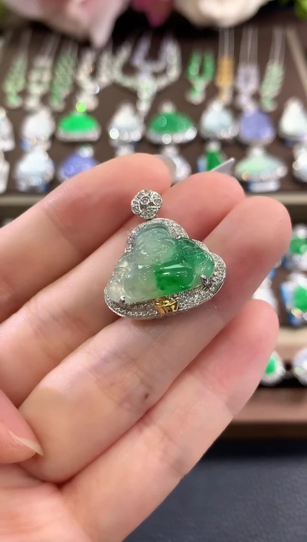 吊坠(不含链)18K金镶嵌翡翠g41