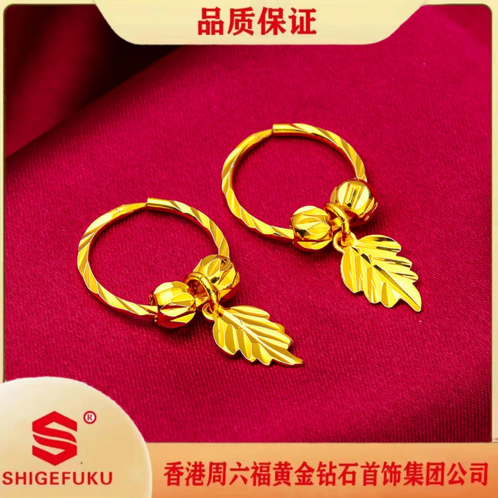 【香港SHIGEFUKU】女时尚耳环百搭金色甜美枫叶耳扣瑞丽耳吊
