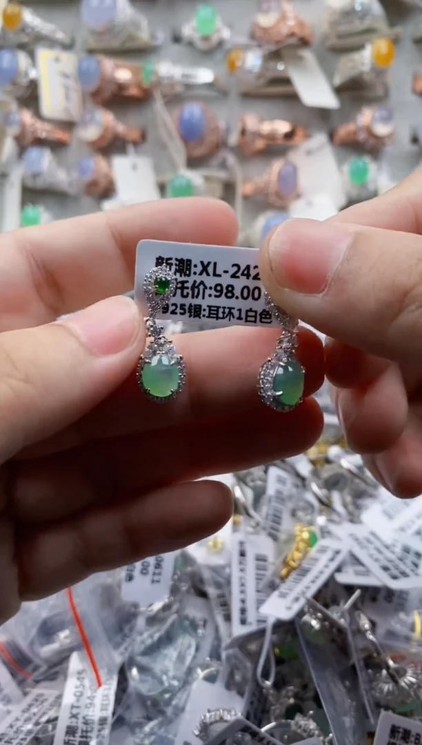 翡翠戒指银S925镶嵌3333---7