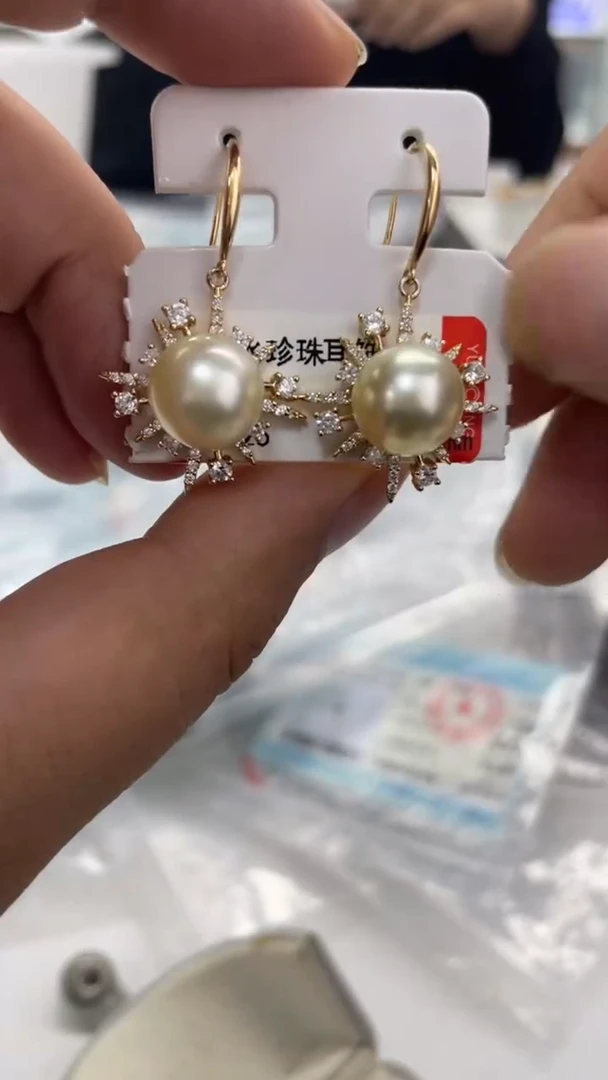 银S925镶嵌耳饰海水珍珠金珠
