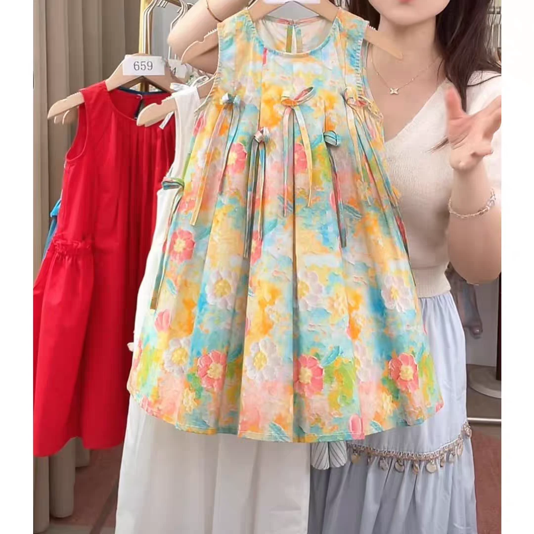 711女童裙子设计师油画风2025夏季小女孩公主裙女童背心裙夏