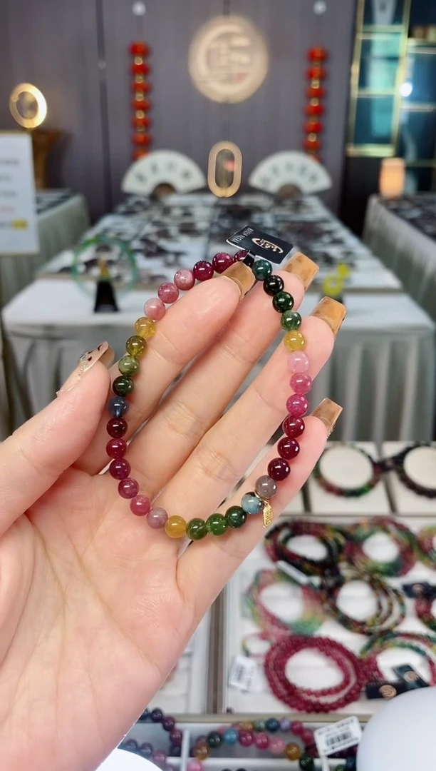 未镶嵌老矿碧玺色标冰体单圈手串5mm+碧玺dan多样性发货一条