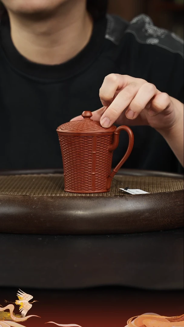 茶壶紫砂37 朱泥 竹编盖杯