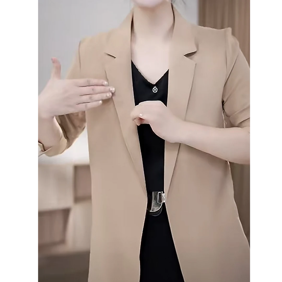 夏天3、40度天气穿搭的夏季薄款宽松休闲西服七分袖小西装外套女