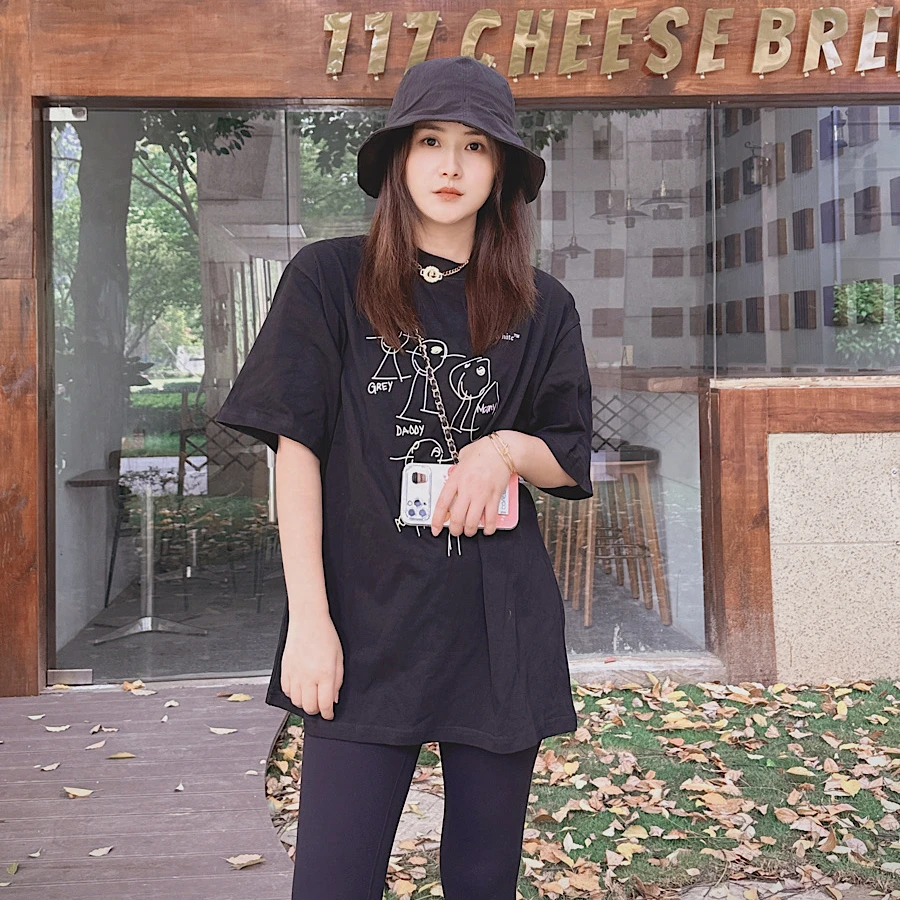 西主任2025春夏新款时尚百搭韩版宽松圆领显瘦透气短袖T恤衫上衣