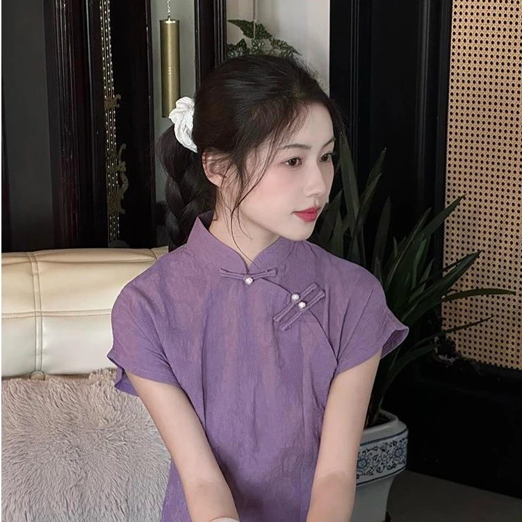 紫色旗袍改良日常民国风2025夏季新款复古新中式连衣裙显白年轻款