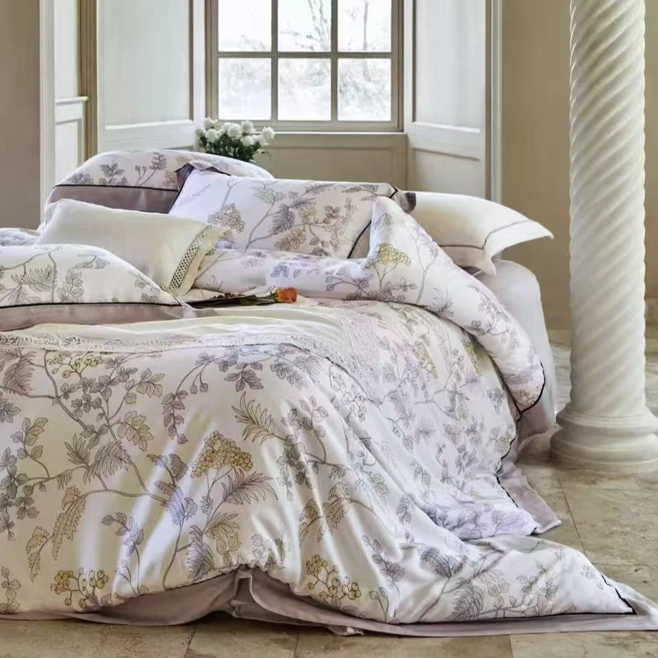 大豆单人双人拼角100S兰精天丝夏被 析漫枝-紫150*200/200*230