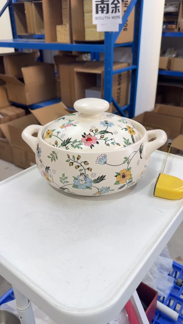 瓷片姆明花丛3L砂锅
