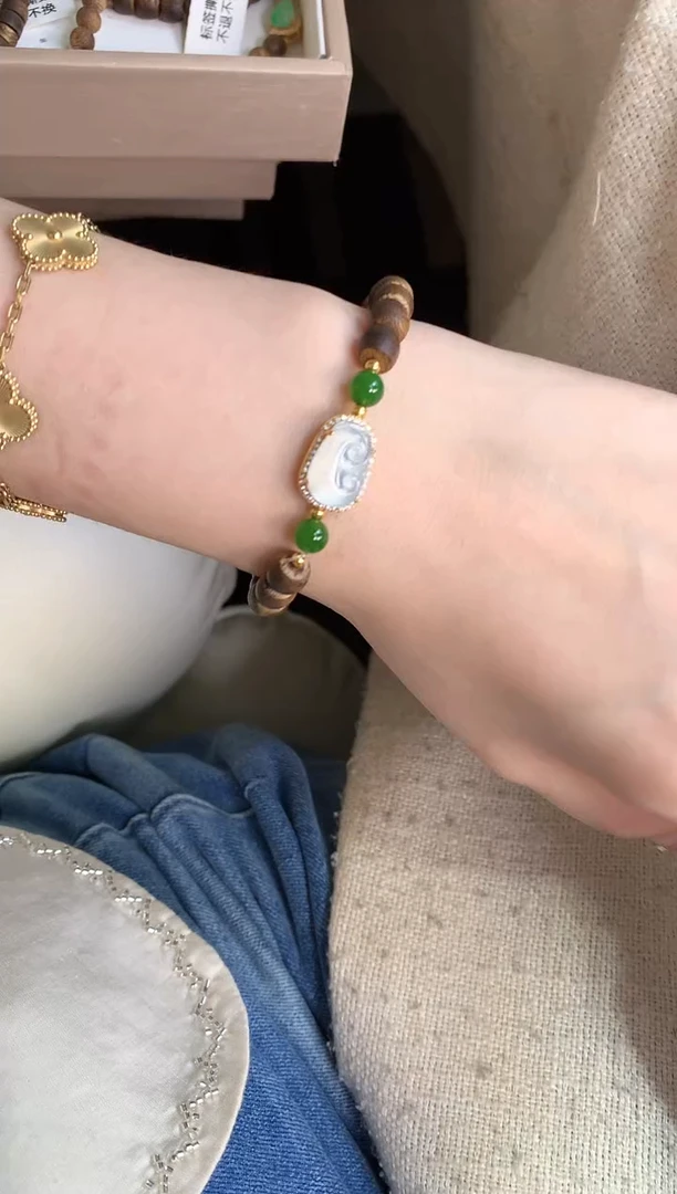 吊坠(不含链)银S925镶嵌翡翠手串