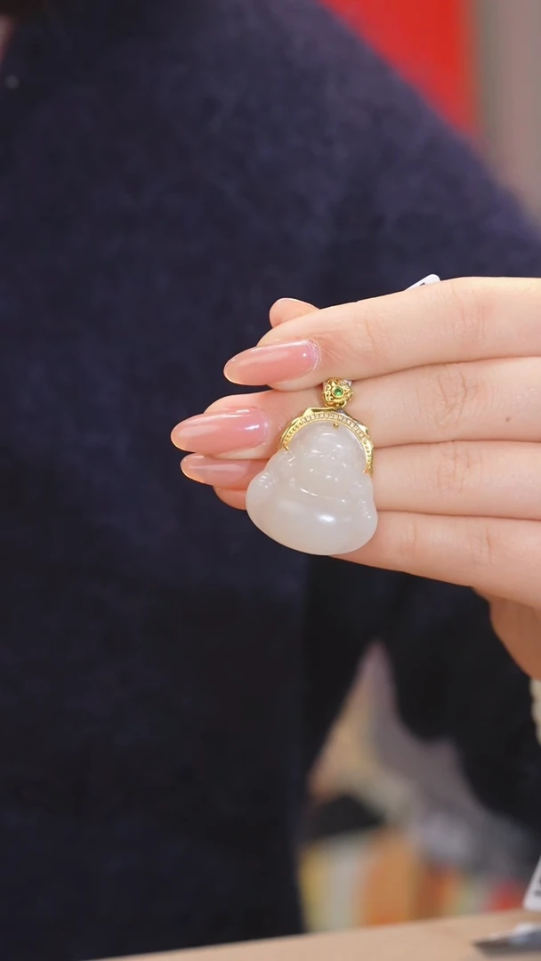 【闪购商品】和田玉吊坠不含链18K金镶嵌（二）@@E0594