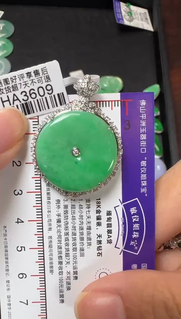 颈饰18K金镶嵌翡翠HA3609绿平安扣