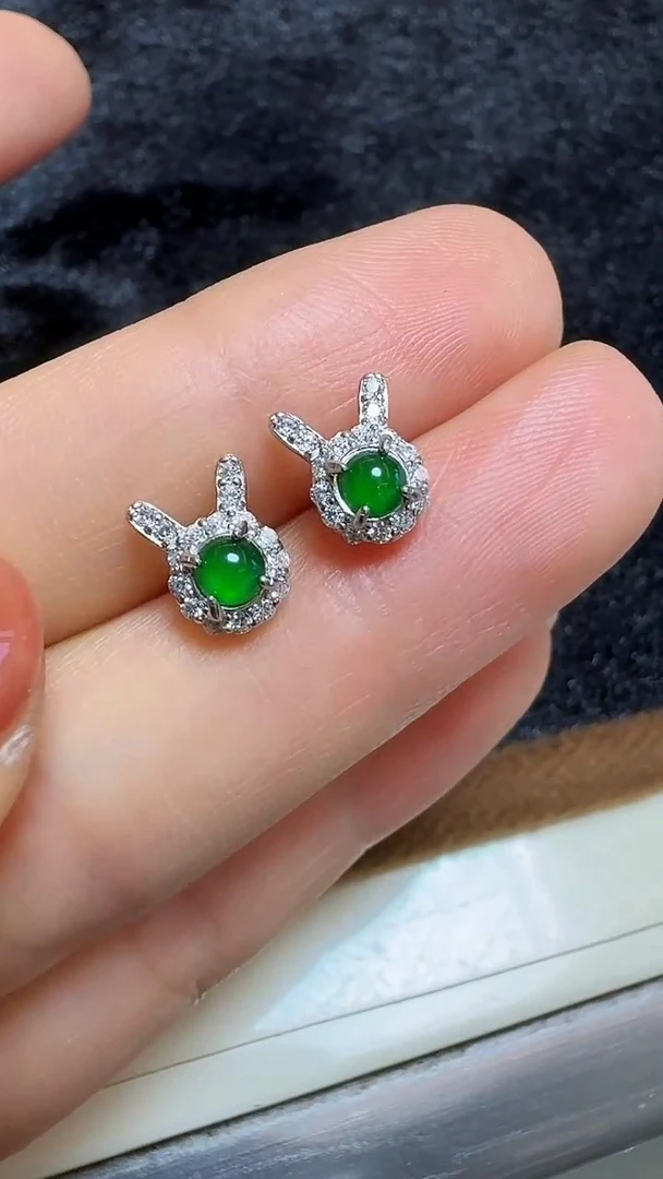 【闪购商品】翡翠耳饰银S925镶嵌耳钉