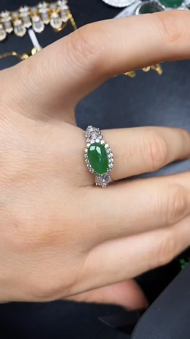 银S925镶嵌戒指翡翠3080