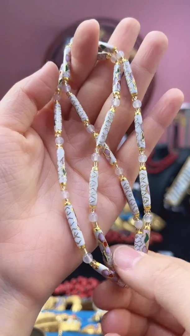 非遗 景泰蓝 竹节 项链 白色