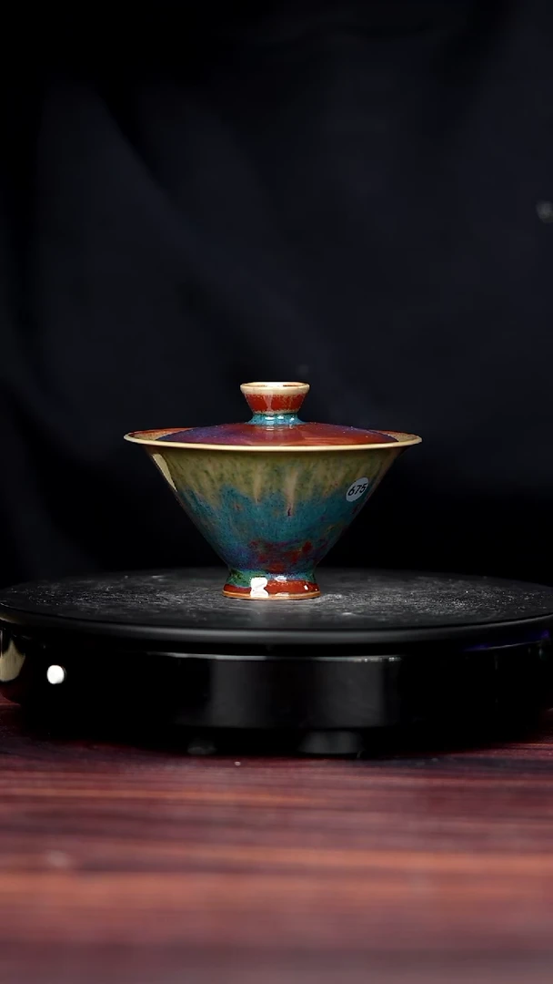 杯子瓷675#李盼龙一级品原矿钧瓷斗笠盖碗