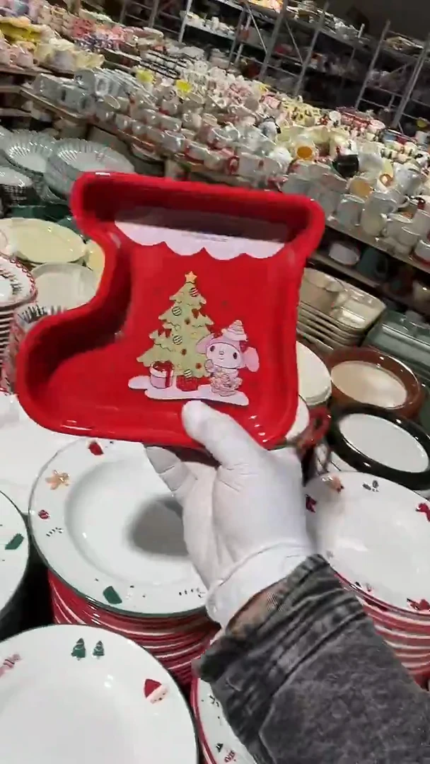 陶瓷圣诞袜子盘微瑕 凑满20元包邮