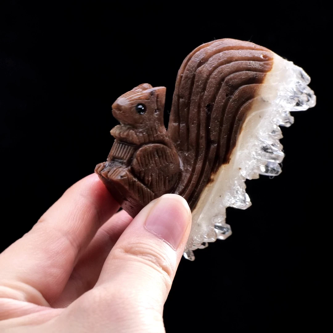 天然黄白水晶晶簇松鼠创意摆件水晶原石矿标工艺品装饰创意摆件