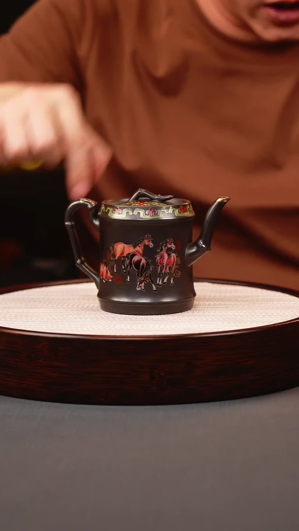 茶壶紫砂石黄珐琅彩八骏极值