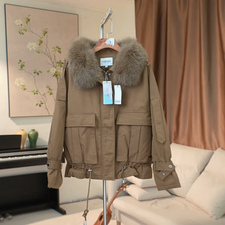 G325 可拆卸狐狸毛领抽绳下摆羽绒服女 23XC74