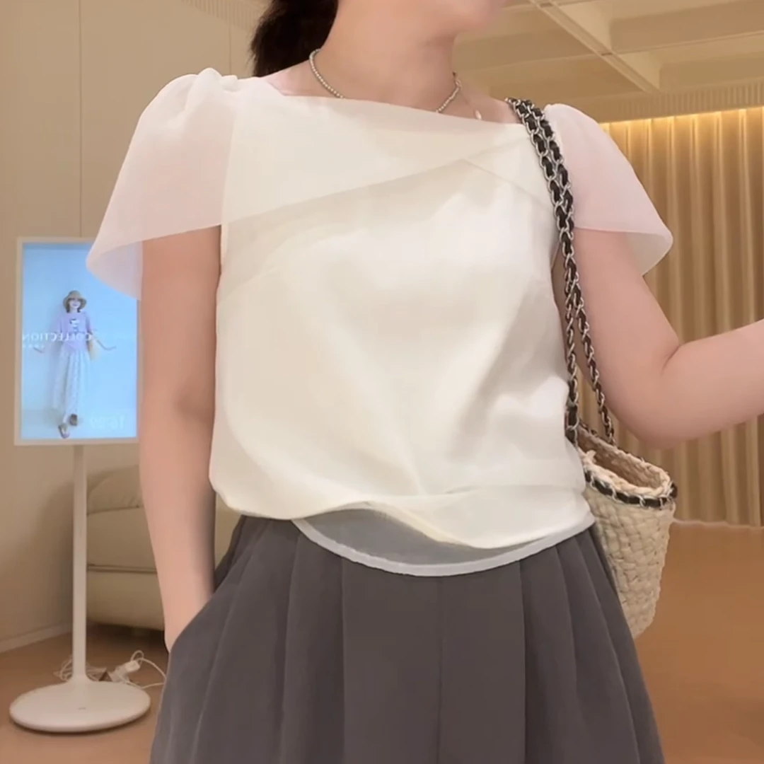 2025夏季仙气优雅高级百搭韩系小众显瘦纱感气质上衣LK2504687
