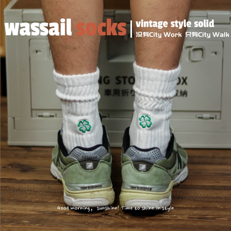 wassail原创四叶草毛圈堆堆袜春夏款精梳棉潮袜百搭薄袜夏季袜子