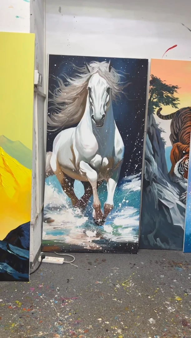 丙烯画属***蔡大树老师白马加框
