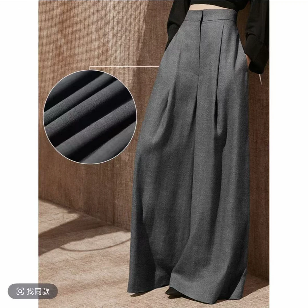 秋冬新款阔腿休闲裤春秋显瘦高腰百搭宽松垂感复古气质1010