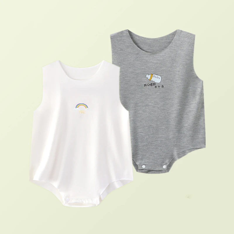 婴儿包屁衣服夏季爬服薄款男女宝宝无骨莫代尔连体无袖三角哈衣