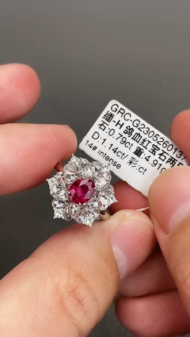 18K金镶嵌戒指红宝石0.79ct/缅甸/两用/老烧