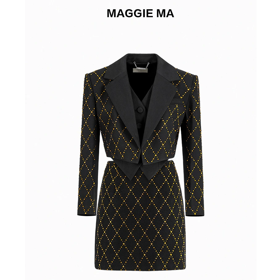 MAGGIE MA马婧设计师款精致小香风菱形烫钻闪烁套装裙088C/089B