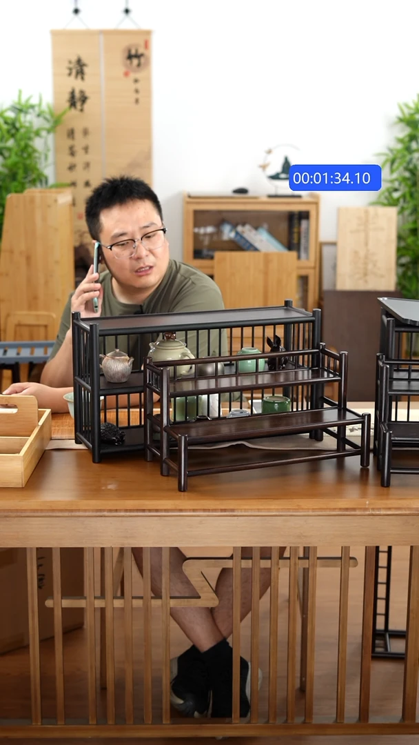 竹纯楠竹三层围栏50茶杯架