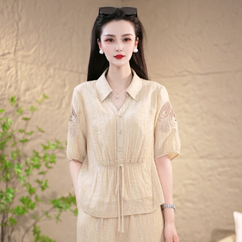 新款时尚高级遮肉气质夏季休闲减龄百搭宽松大方两件套套装M-4XL