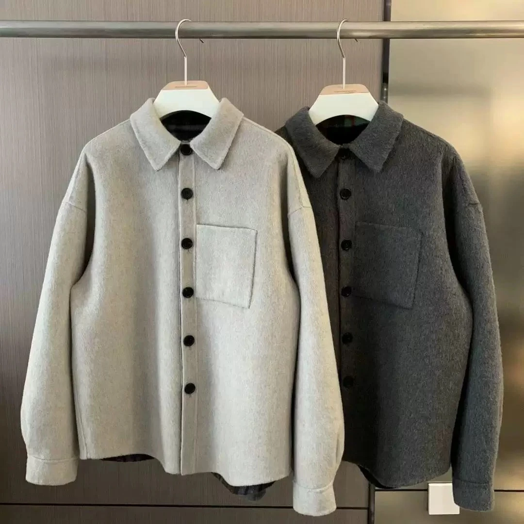 【羊毛+羊驼】潮流男装秋冬厚双面呢宽松重工绒感衬衫款夹克3702