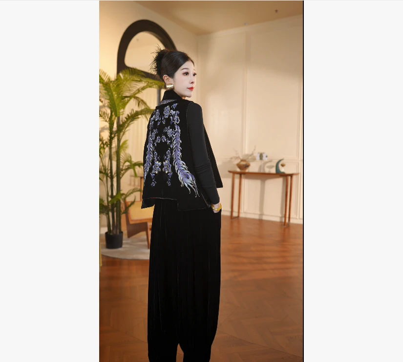 乔诗绣【鎏金凤尾】刺绣新中式国风民族双面马甲25303